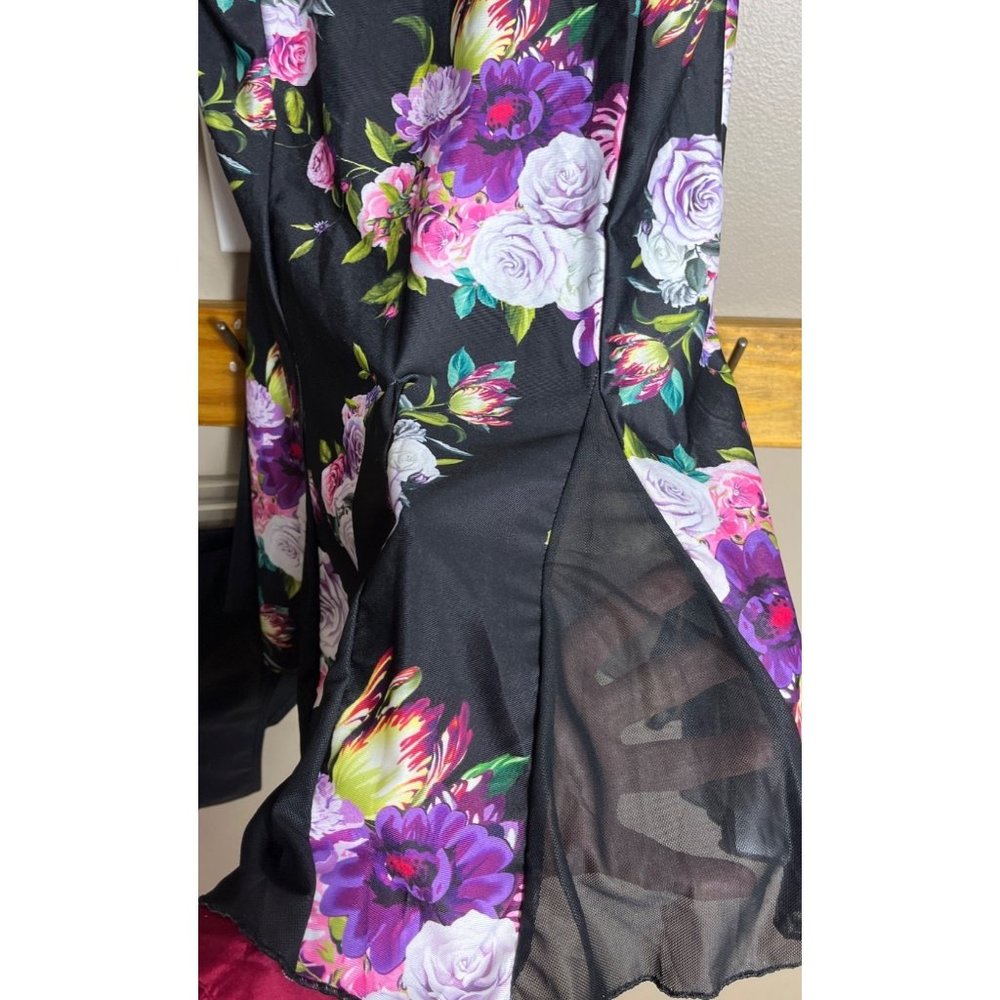 Swim Dress 2 Pc Bathing Suit Black Floral Modest Tank Feminine NWOT Womens L - Picture 5 of 9
